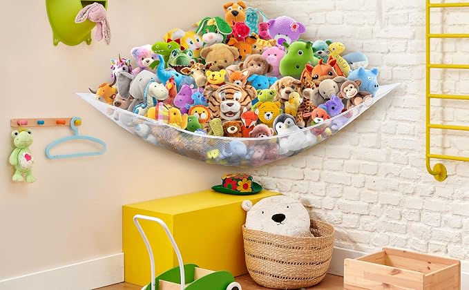 Simple Houseware 2 Pack Stuffed Animal Toy Hammock Net, White | Jumbo Size Corner Wall Storage for Kids Room