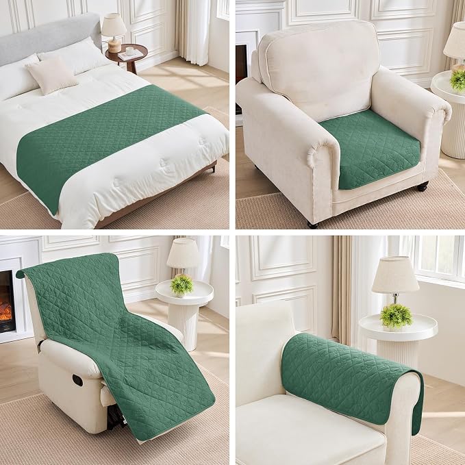 PAWFINITY Waterproof Loveseat Covers for Dogs, Pet Blanket for Couch | Paw Print Quilted, Hair Resistant, Anti Cat Scratch, Washable Protector for 2 Seat Sofa & Chair Cushion, 40x50 Inch, Green