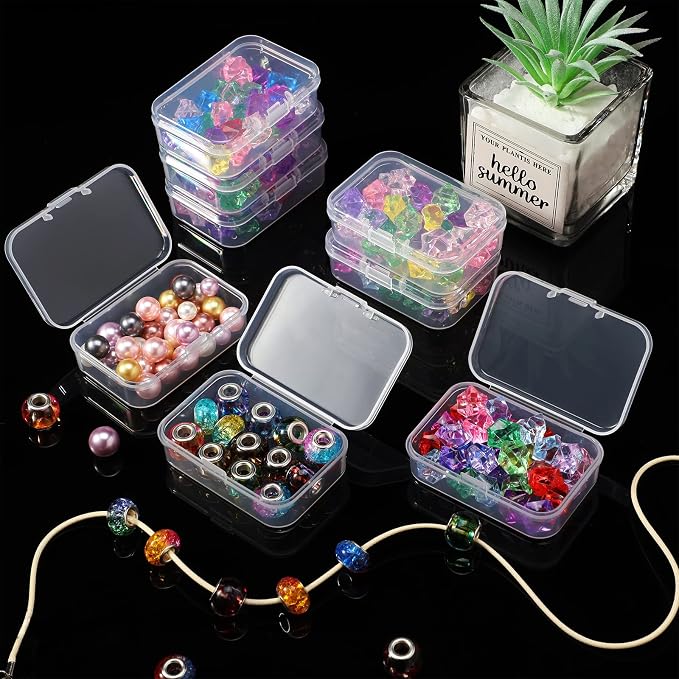 SATINIOR 48 Packs Clear Small Plastic Containers Transparent Storage Box with Hinged Lid for Small Items Crafts Jewelry (2.52 x 1.73 x 0.79 Inches) (CH-SATINIOR-423619)
