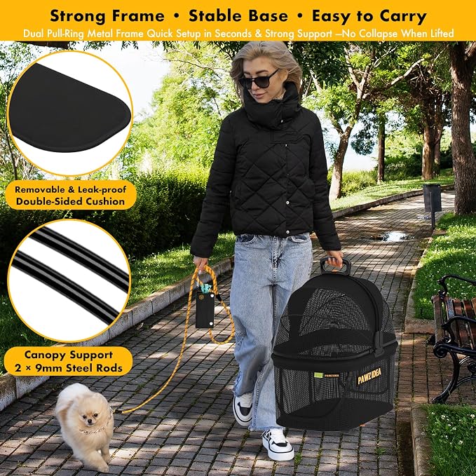 PAWZIDEA Portable Small Dog Crate for Car Travel Up to 33lbs, No-Zip Canopy | Enclosed Dog Car Seat Escape-Proof, Soft-Sided Small Medium Puppy Cats Car Kennel, Foldable Pet Carrier by Seatbelt, Top-Load