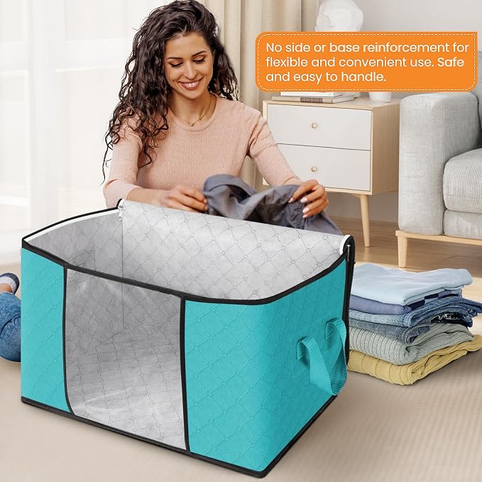 90L Clothes Storage, Foldable Thick Fabric Blanket Storage Bags | Foldable Containers with Zippers,Window and Handles for Organizing Bedroom, Closet, Comforter, Bedding,Dorm essentials