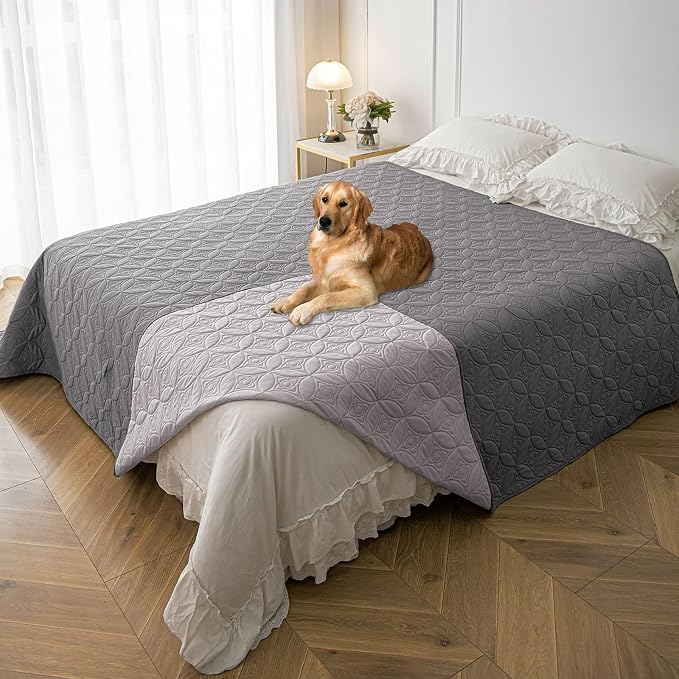 Waterproof Couch Cover for Dogs - Washable Pets Furniture Protector | TPU Leak-Proof Liner, Lightweight & Reversible, Fits Chair, Sofa, Bed, 82" x 102" , Lightgrey/Darkgrey