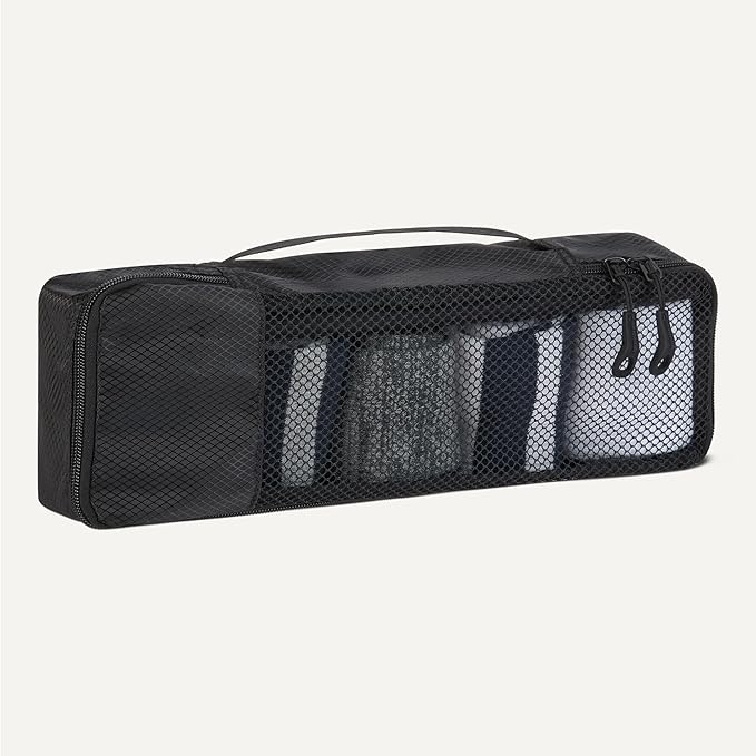 Amazon Essentials 4-Piece Packing Cubes Travel Accessories Set, Luggage Organizer with Double Zipper, Mesh Top, Space-Saving, Slim, Black (Previously Amazon Basics)