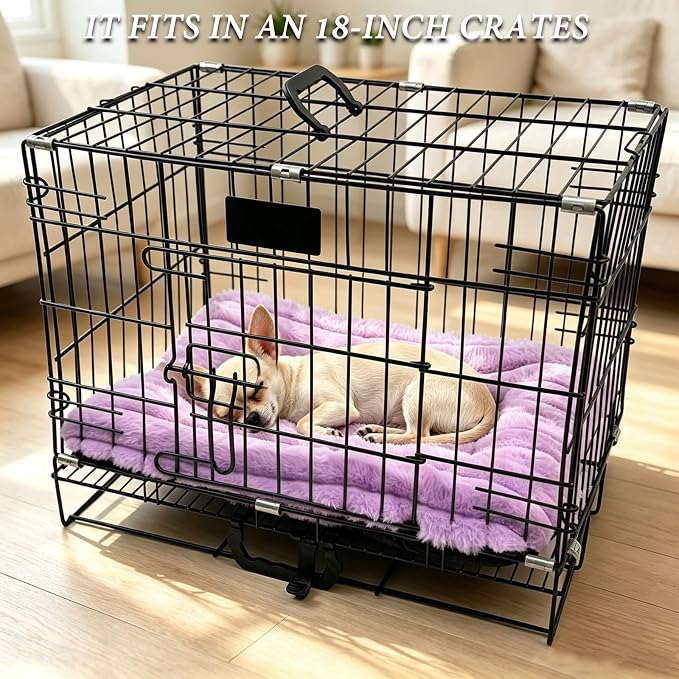 18 Inch Ultra Soft Comfy Pet Bed, Tiny Dog Bed, Washable Anti-Slip Crate Pad Sleeping Cushion Mat for XX-Small Dogs, Indoor Cats & Cat Carrier, Purple