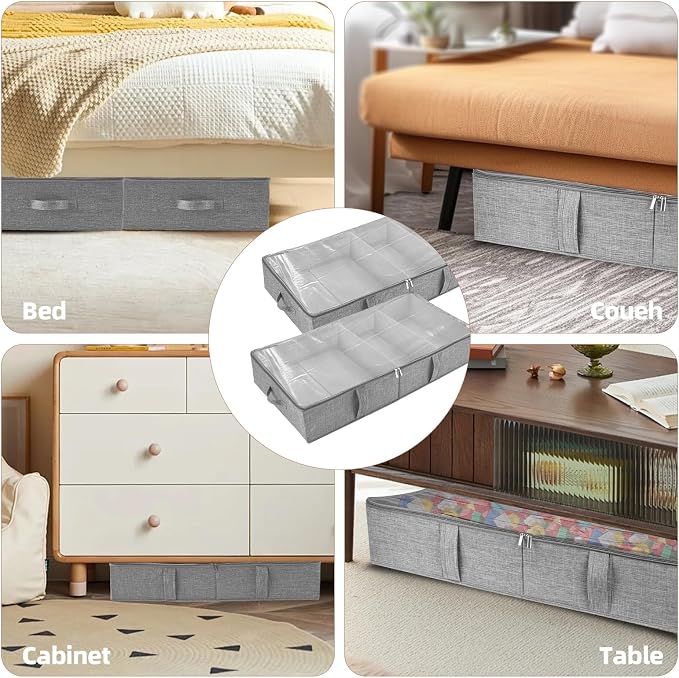 4-Pack Underbed Storage Containers with Clear PVC Lid(31.8×16×5.9in) | Foldable Under Couch Storage Bins, Closet Organizers Bags for Toy, Stuffed Animals, Dolls, Books, Clothes, Shoes & Blankets