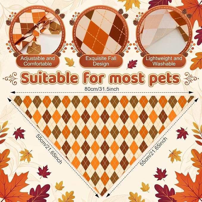 50 Pcs Fall Plaid Dog Bandanas Bulk Autumn Gingham Check Pattern | Triangle Kerchief Bibs Scarf Set for Pets Harvest Party Costume Photo Props Accessories, 25 Styles, 31.5 x 21.7 x 21.7 Inch