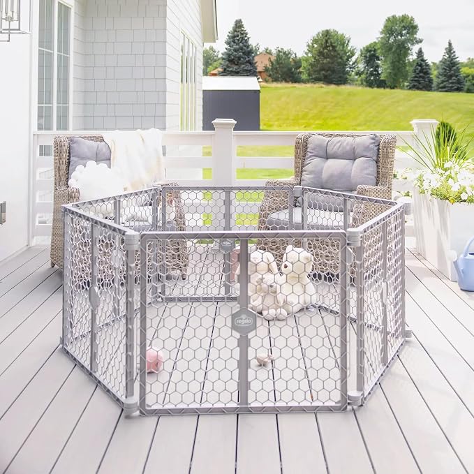 Regalo Safety 192" Plastic 2-in-1 Super Wide Baby Gate & Play Yard | Adjustable Playpen, For Doorways & Open Spaces, For Babies, Toddlers & Pets, Gray, Tested & Trusted for 30 Years