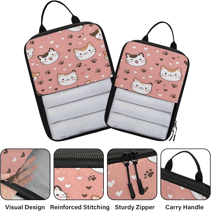 Cat Compression Packing Cubes Cat Paws Print 6 Set Travel Packing Cubes for Suitcases Lightweight Expandable Organizers
