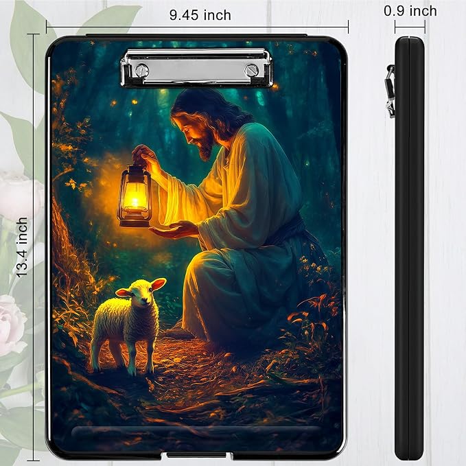 Heavy Duty Storage Clipboard, Slim Nursing Clipboard with Internal Pen Case, Portable File Organizer Case for A4 Letter Size Paper Office Medical Professionals, Man Sheep Forest
