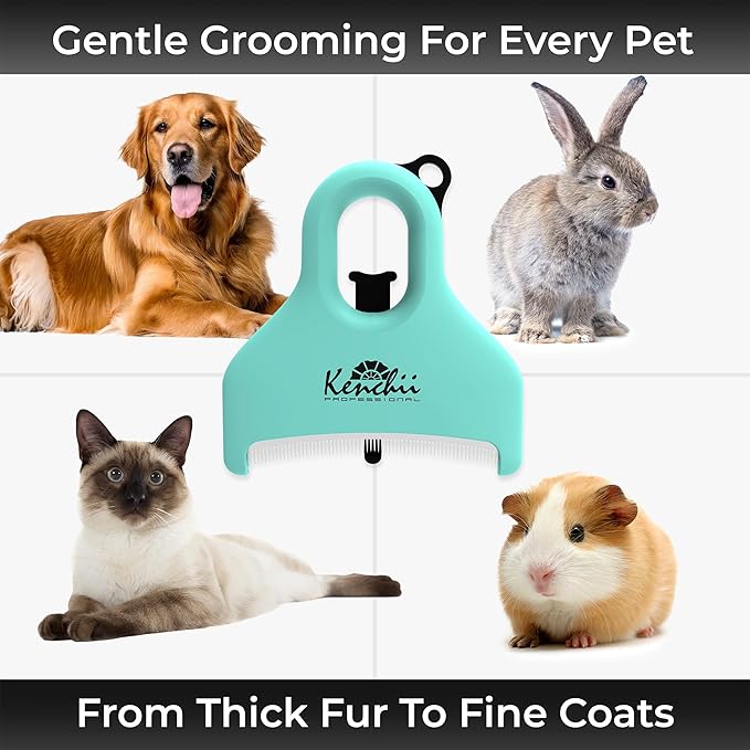Kenchii Pocket Rake for Dogs & Cats – Precision Curved Blades – Pocket-Sized Deshedding & Grooming Tool for Long & Short Hair – Self-Cleaning, Skin-Friendly Pet Rake for Shedding & Coat Maintenance