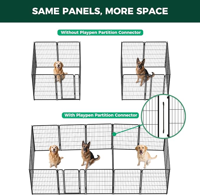 FXW Homeplus Indoor Dog Playpen with Divider Connectors, 45" H, 16 Panels | Calm Indoor Play Area, Two-Zone Layout, For Large Dogs, Patented