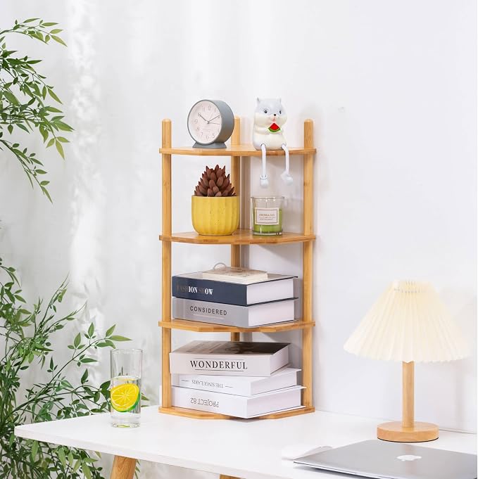 4-Tier Bamboo Corner Shelf,Kitchen Countertop Organizer,Corner Countertop Organizer Shelf, Coffee Bar Organizer,Coffee Bar Accessories,for Kitchen, Pantry, Organizers and Storage,White
