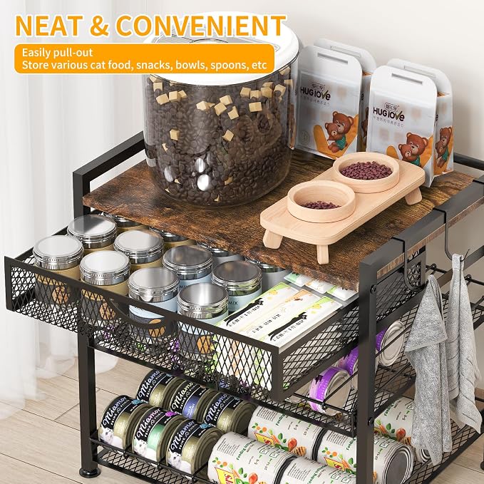 Cat Food Can Organizer, Storing Different Sizes Pet Food Canned Dispenser | 2-Tier Can Storage With Drawers,Automatic Slip Design,Manually Adjust The Gap Size Classify Cat Food Canned The Dispenser