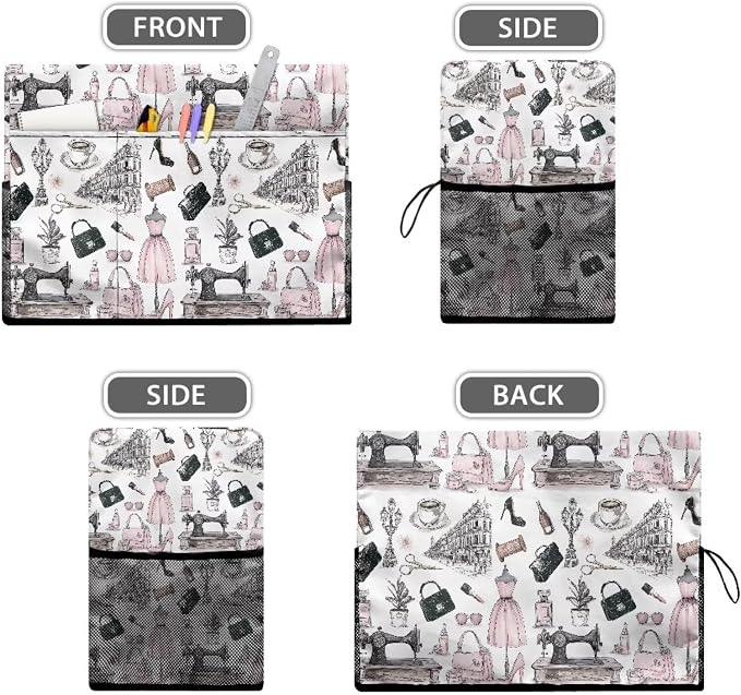 Vintage Sewing Element Sewing Machine Cover with Storage Pockets,Dust & Pet Hair Protection,Fits Standard Singer, Brother and Janome Machines Gifts