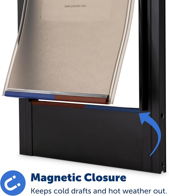 PetSafe Sliding Glass Pet Door, 1 Piece, Large Dogs to 100 lbs, Black | Adjustable Height 75 7/8 to 80 11/16 Inches, No-Cut DIY Install into Existing Track, Magnetic Flap, Durable Aluminum Frame