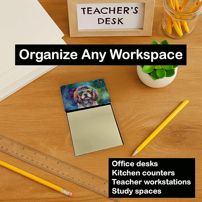 Caroline's Treasures Shih Tzu Hippie Dawg Sticky Note Holder Refillable Dispenser Self-Sticky Note Pads, Memo Pads Blank Desk Accessories