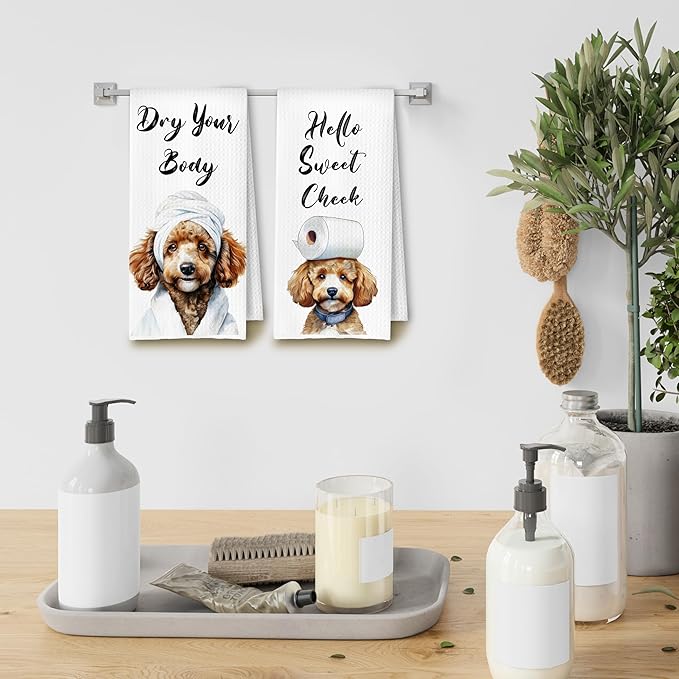 Funny Poodle Dog Hand Towels for Bathroom Washroom, Gifts for Poodle Lovers Women Men, Dog Bathroom Decor, 16x24 Inch Set of 4
