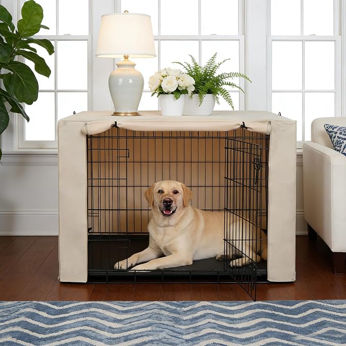 Deblue Dog Crate Cover, 48 Inches Durable Polyester Indoor Kennel Cover | Fit for 1 2 Doors Standard Wire Cage (Beige)