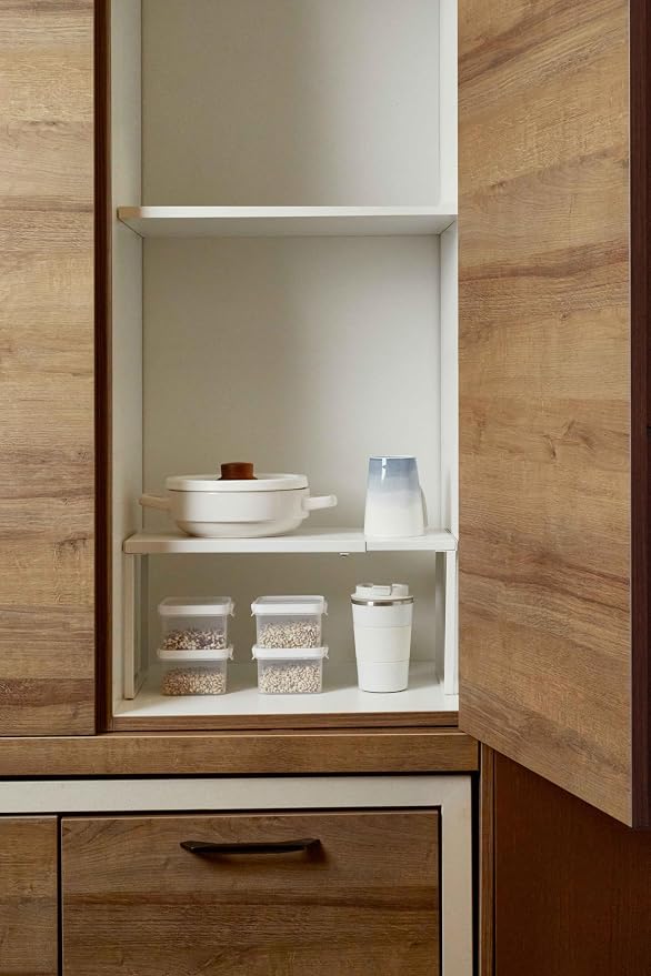 Nxconsu Expandable Cabinet Shelf, Shelf Riser for Cabinets, 11.8" White | Edgeless Metal Cabinet Riser Holds 50 lb and Expands 14.6 to 24.6 in for Under Sink Kitchen Pantry Cupboard Shelf