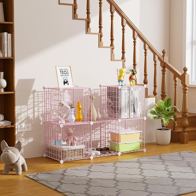 C&AHOME Wire Cube Storage, 6 - Cube Organizer Metal C Grids, Units, Pink | Modular Shelves Units, Closet Organizer, Storage Bins Shelving, Ideal for Home, Office, Living Room