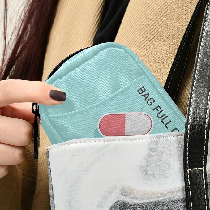 Naanle Medical Pills Pill Box 7 Day Case Bag Travel Organizer with Zipper Portable Weekly Compact Size for Vitamin Supplement Holder A Cartoon Blue White 4.6 x 3.14 x 1.88 Inch, 1.0 Count