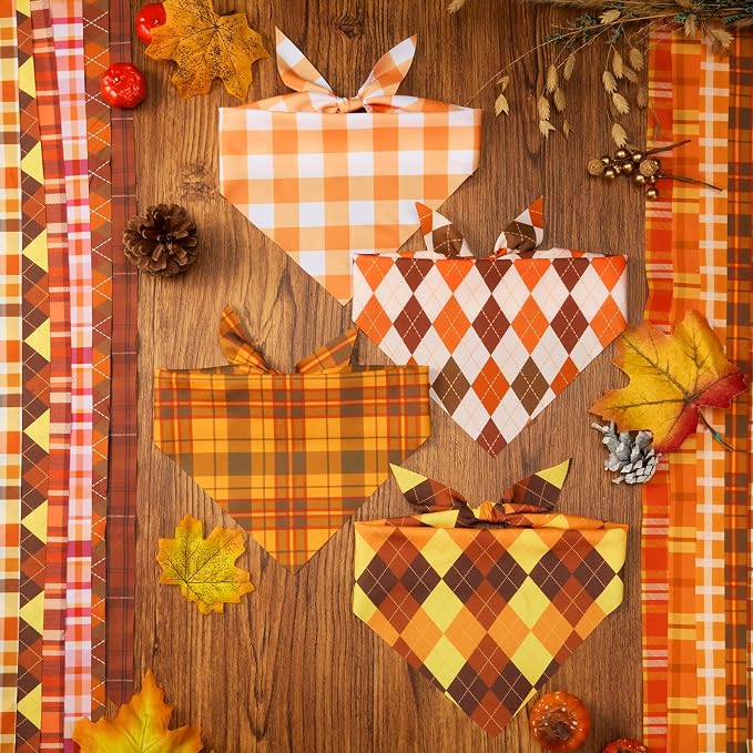 50 Pcs Fall Plaid Dog Bandanas Bulk Autumn Gingham Check Pattern | Triangle Kerchief Bibs Scarf Set for Pets Harvest Party Costume Photo Props Accessories, 25 Styles, 19.7 x 13.8 x 13.8 Inch