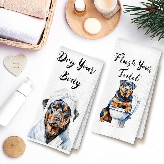 Funny Rottweiler Hand Towels for Bathroom Washroom, Dog Bathroom Decor, Rottweiler Gifts for Women Men, Humorous Dog Hand Towels, 16x24 Inch Set of 4