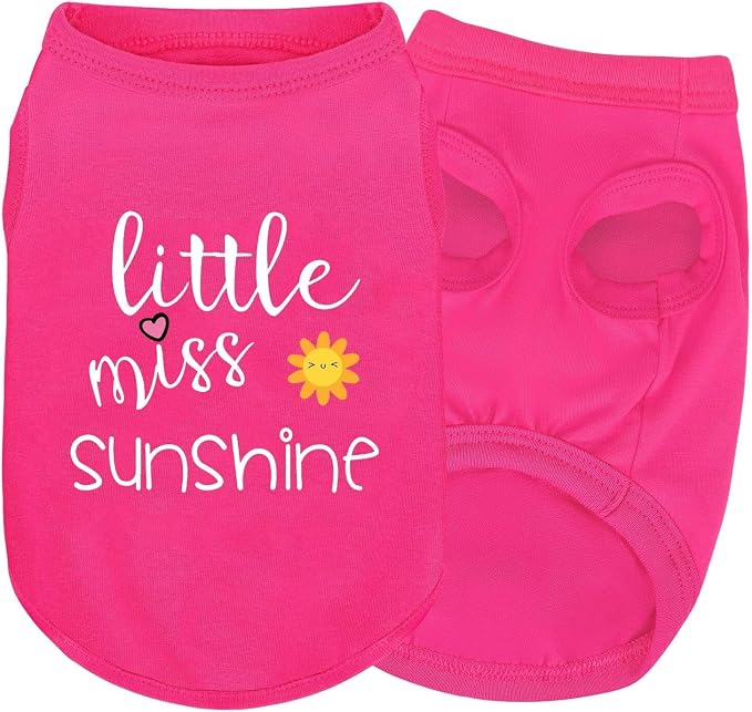 Pink Cotton Dog Shirt with 'Little Miss Sunshine' Print, Soft & Breathable Pet Apparel for Small to Large Dogs, All-Season Sleeveless Vest, Cute and Comfortable Dog Outfit.Pink Sun XS