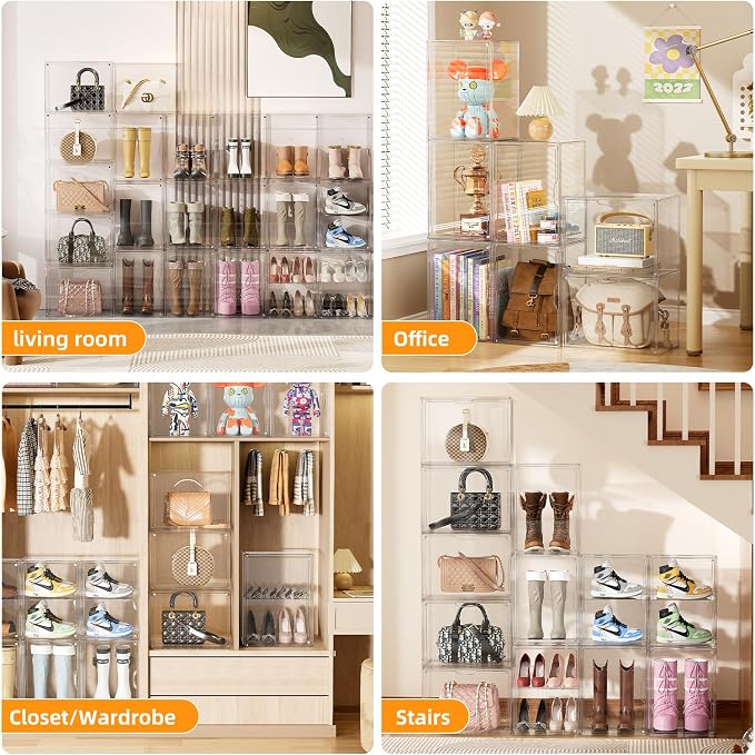 Clear Acrylic Display Case for Boot Storage Organizer Tall Boots Boxes Clear Plastic Stackable Shoe Organizer Box, For Sneakers, Heels, Figures, Handbag, Purse, XXX-L, 1 Pack