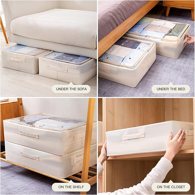 CYhom Under Bed Storage Bins Frame Storage Box Oxford Fabric Sturdy Underbed Container Foldable Stackable Large Capacity Clothes Organizer