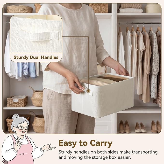 GRANNY SAYS Closet Storage Bins, Storage Basket for Shelves, Beige, 2-Pack | With Metal Frame, Foldable, Sturdy Handles, Basket for Closet, Shelf, Bedroom, Holds Blankets, Clothes, 13"x8.5"x7"