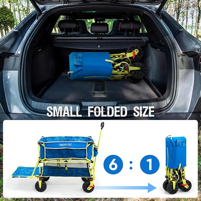 Old Bahama Bay 400L Collapsible Double Decker Beach Wagon with Brakes, Folding Beach Cart with 54" Extra Long Decker, 450LBS Heavy Duty Wagon Chart with All-Terrain Big Wheels for Sand Camping Garden