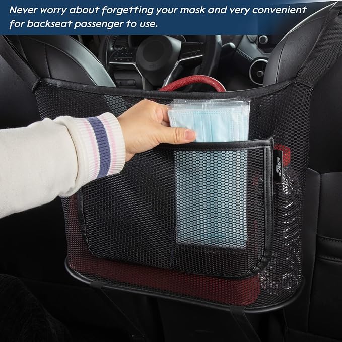 eing Car Organizers and Storage Mesh Bag, Purse Holder for Car, Car Net Pocket Handbag Holder, Automotive Consoles & Organizers, Car Back Seat Pets Kids Barrier, Car Handbag Holder for Women, Black