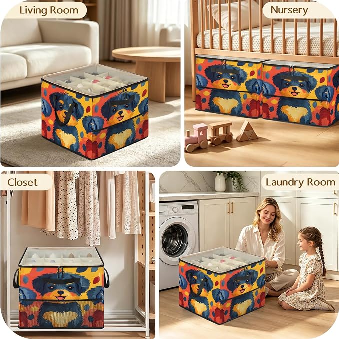 TropicalLife Lovely Dog Shoe Organizer for Closet | Foldable Shoe Storage Box Bin 16-32 Pair Shoe Storage for Sneakers, Boots & Heels with Adjustable Dividers, Clear Cover