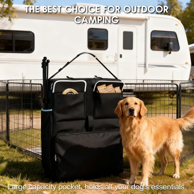 Dog Playpen Storage Bag - Fits 32" H 8 Panels & 9 Stakes, Heavy Duty 1680D Oxford + Shockproof Pearl Cotton, Ideal for RV Trips & Camping
