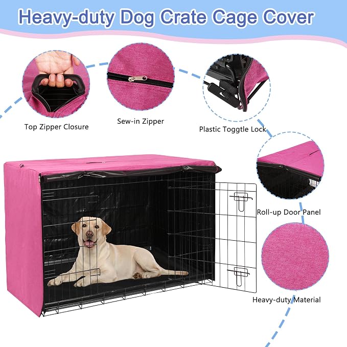 Deblue Dog Crate Cover, Durable Polyester Indoor Pet Kennel Cover | Fit for 1 2 Doors Standard Wire Cage 42.0"L x 28.0"W x 30.0"H Pink