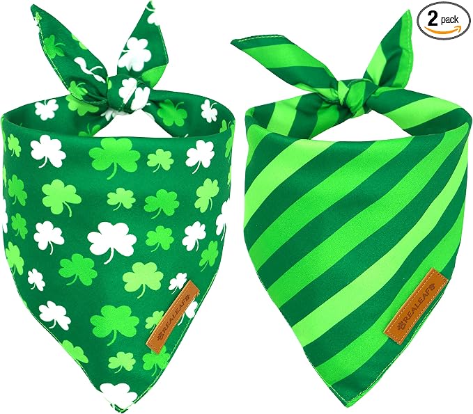 Realeaf St. Patrick's Day Dog Bandanas 2 Pack, Triangle Reversible Pet Scarf for Boys and Girls, Premium Durable Fabric, Holiday Bandana for Small and Medium Dogs (Small)