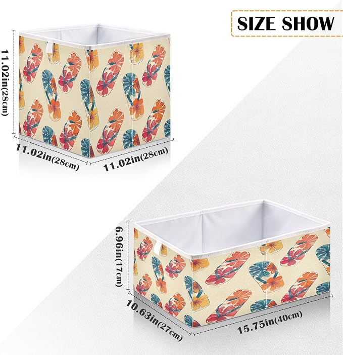 YETTASBIN Flip Flops Rectangular Storage Bin, Large Foldable Storage Basket Clothes Organizer Bin for Shelf, Closet, Nursery, Bedroom, Office, Home Decor, 15.7 x 10.6 x 6.7 Inch