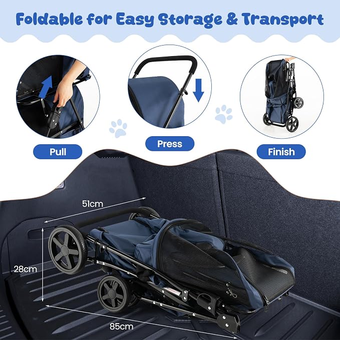 Dog Stroller with 2 Detachable Carrier, Pet Stroller for Small Medium Dogs Cats, Jogger/Travel/Camping, 4-in-1 Doggy Pet Carrier, Carrier Strolling Cart with Lockable Wheels (Navy Blue)