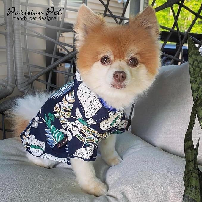Parisian Pet Palm Leaves Dog Shirt - Cotton Clothes for Small Dogs - Stylish Tropical Dog Outfit - Lightweight and Soft Puppy Clothes - Trendy Tshirts for Dogs - Comfortable Summer Camp Pet Apparel
