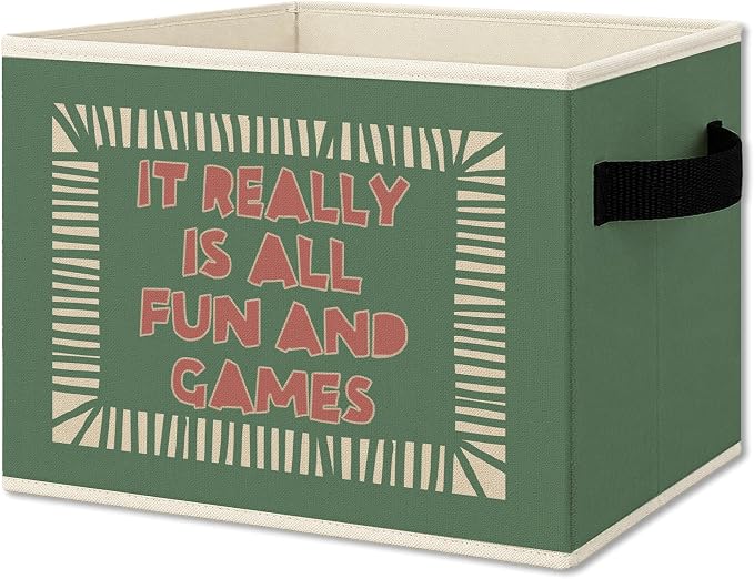 Green Kids Playroom Cube Storage Bins with Handles, Funny It Really Is All Fun and Games Collapsible Fabric Storage Basket Boxes Books Clothes Organizer for Kids Bedroom Playroom Bathroom