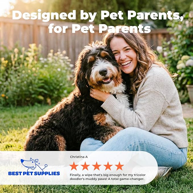 Best Pet Supplies 8" x 9" Large Dog Wipes - Cleaning and Deodorizing for Paws and Coat - Gentle Formula with Tea Tree Vitamin E for Puppies and Cats - 100 Count