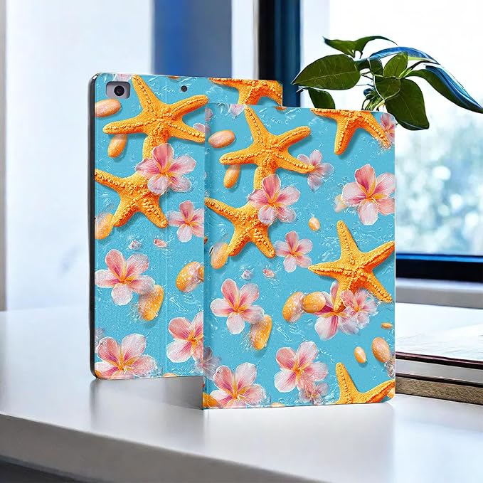 for Microsoft Surface Pro X/Pro X Plus-13 2019/2020/2021/2024 Tablet Case,Auto Wake/Sleep,Adjustable Stand Protective Cover - Starfish Flower Ocean Style