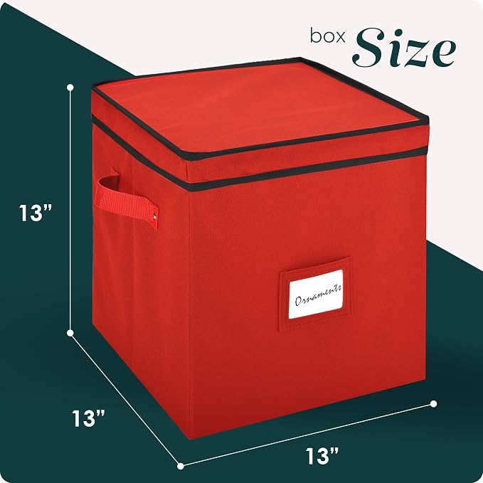 Handy Laundry, Christmas Ornament Storage - Stores up to 64 Holiday Ornaments, Adjustable Dividers, Covered Top, Two Handles. Storage Box Keeps Holiday Decorations Clean & Dry for Next Season. (Red)