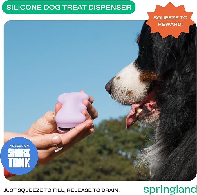 Springland Silicone Dog Training Treat Pouch for Leash, Black | One-hand squeeze dispenser, food-grade silicone, BPA-free, carabiner included, easy-fill holder for rewards on the go
