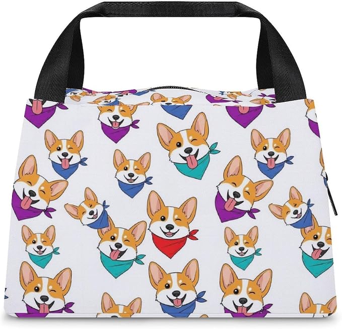 Funny Cooler Tote Bag, Cute Corgi Dog Pet | Women Men, Portable Insulated Lunch Bag, Leak Proof, Lightweight Lunch Box Organizer, for Office Gym Travel