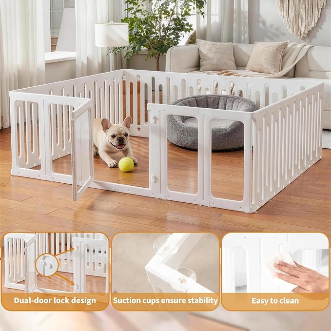 Acrylic Dog Playpen Indoor, Puppy Pens for Small Dogs & Puppies, 21 Panels | Easy Assemble, DIY Flexible Shape Dog Pen with Plastic Fence, Pet Exercise Pin for Small Animals, 24''Tall