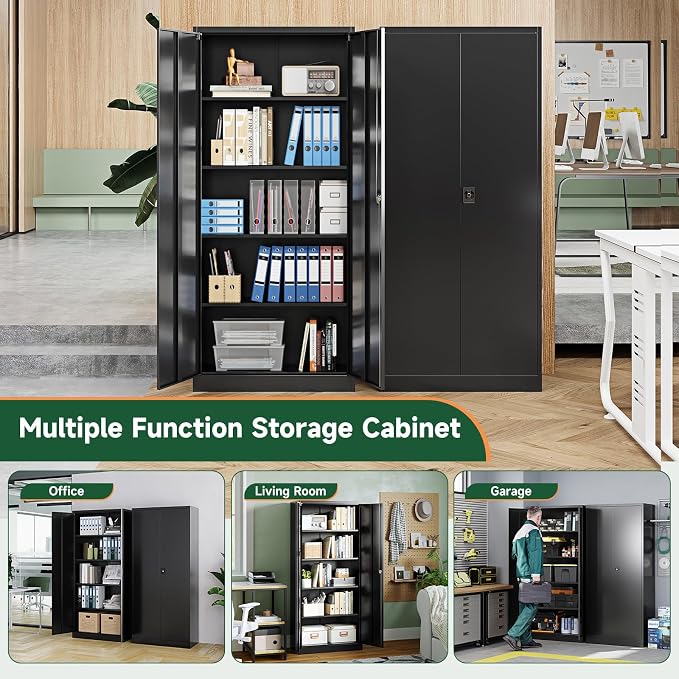 Metal Garage Storage Cabinets with Lock Door and Adjustable Shelves, Steel Tool Cabinets for Home,Office,Warehouse Organisieren (Black, 72" H)