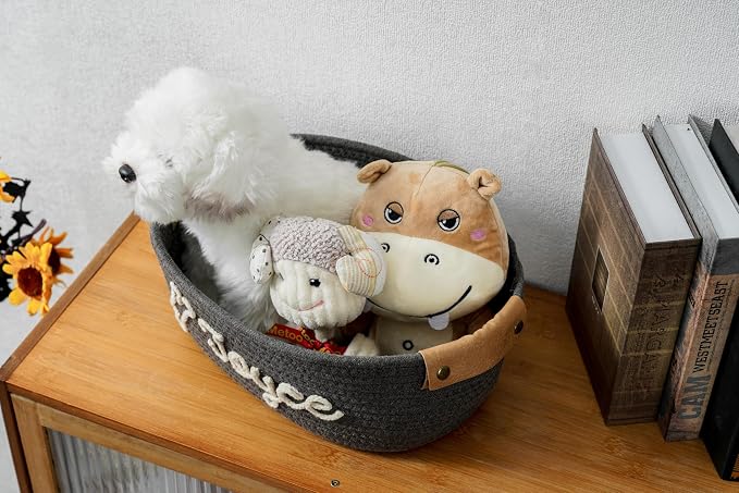 JUPPE Pet Dog Basket with Personalized Name, Dog Toys Storage Organizer Custom Cotton Rope Basket Nursery Decor (For pet)