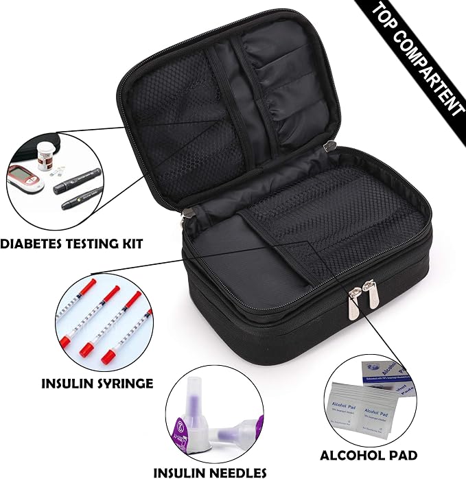 apollo walker Insulin Cooler Travel Case with Ice Packs and Insulation | TSA Approved Includes 2 x 90g ice packs for 9-hour cooling insulin pens & syringes for Diabetics to Carry (Black)